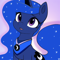 Size: 1280x1280 | Tagged: safe, artist:adastra, princess luna, alicorn, pony, g4, alternate eye color, cute, eyebrows, female, looking up, lunabetes, mare, open mouth, purple eyes, solo, tongue out, wrong eye color