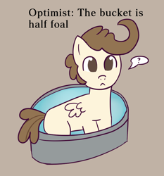 Size: 700x750 | Tagged: safe, artist:wanda, pound cake, pegasus, pony, g4, bathtub, colt, foal, male, ponified animal photo, pun, question mark, solo, speech bubble, text