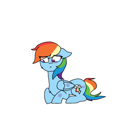 Size: 714x714 | Tagged: safe, rainbow dash, pegasus, pony, g4, bruised, crying, ears back, female, lying down, mare, multicolored hair, multicolored mane, simple background, solo, tears of pain, white background, wings