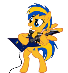 Size: 1520x1641 | Tagged: safe, artist:mlpfan3991, oc, oc only, oc:flare spark, pegasus, pony, g4, bipedal, electric guitar, female, guitar, mare, musical instrument, rock and roll, simple background, solo, transparent background