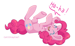Size: 4000x2457 | Tagged: safe, artist:cattstaycool, pinkie pie, earth pony, pony, g4, laughing, simple background, solo, white background