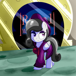 Size: 3000x3000 | Tagged: safe, artist:trackheadtherobopony, oc, oc only, oc:oliver spade, pegasus, pony, clothes, detective, eyeshadow, fedora, female, folded wings, frown, hat, high res, lidded eyes, makeup, mare, pegasus oc, solo, stroll, trenchcoat, wings