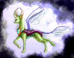 Size: 1013x789 | Tagged: safe, artist:aprilsilverwolf, thorax, changedling, changeling, g4, concave belly, king thorax, looking at you, male, old art, smiling, smiling at you, solo, walking
