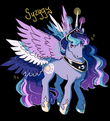 Size: 2048x2269 | Tagged: safe, artist:poniesart, alicorn, pony, g4, black background, concave belly, fusion, fusion:princess celestia, fusion:princess luna, fusion:twilight sparkle, high res, multiple wings, simple background, six wings, solo, wings