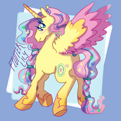 Size: 2048x2048 | Tagged: safe, artist:poniesart, alicorn, pony, g4, colored wings, four eyes, fusion, fusion:fluttershy, fusion:princess gold lily, high res, multicolored wings, solo, wings