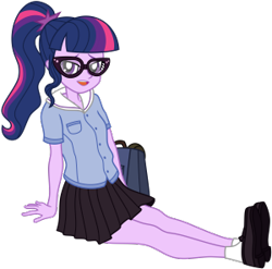 Size: 300x296 | Tagged: safe, artist:emeraldblast63, sci-twi, twilight sparkle, human, equestria girls, g4, bag, clothes, female, glasses, school uniform, shoes, simple background, skirt, solo, transparent background