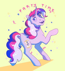 Size: 2048x2250 | Tagged: safe, artist:poniesart, pony, unicorn, g4, fusion, fusion:minuette, fusion:pinkie pie, high res, simple background, solo, yellow background