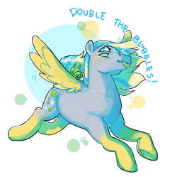 Size: 1905x1895 | Tagged: safe, artist:poniesart, pegasus, pony, g1, g4, :p, bow, fusion, fusion:bubbles (g1), fusion:derpy hooves, simple background, solo, tail, tail bow, tongue out, white background