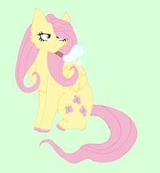 Size: 696x749 | Tagged: safe, artist:hivecicle, fluttershy, pegasus, pony, g4, blue eyes, blunt, drugs, female, flutterhigh, green background, high, hooves, mare, marijuana, pink hair, red eyes, simple background, smoking, solo, yellow fur