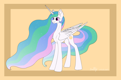 Size: 7662x5080 | Tagged: safe, artist:lightning bolty, princess celestia, alicorn, pony, g4, abstract background, absurd resolution, colored, commission, concave belly, cute, cutelestia, date (time), ear fluff, ethereal mane, ethereal tail, eyelashes, female, flat colors, folded wings, frame, horn, horn pattern, impossibly long mane, impossibly long tail, large wings, leg fluff, long horn, long legs, long mane, long tail, looking forward, mare, missing accessory, no source available, quadrupedal, signature, slim, smiling, solo, sparkly mane, sparkly tail, standing, sternocleidomastoid, tail, tall, thin, three quarter view, wings