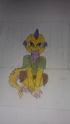 Size: 3264x1836 | Tagged: safe, artist:lullabyjak, oc, oc only, oc:igneous, dragon, anthro, baby, baby dragon, clothes, male, offspring, parent:oc:rachel, parent:spike, parents:canon x oc, solo, traditional art
