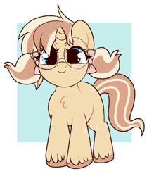 Size: 603x658 | Tagged: safe, artist:lulubell, oc, oc only, oc:lulubell, pony, unicorn, cute, female, filly, foal, glasses, passepartout, pigtails, solo, younger