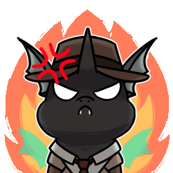 Size: 500x500 | Tagged: safe, artist:sugar morning, oc, oc only, oc:closed case, changeling, angry, animated, changeling oc, chibi, clothes, commission, cross-popping veins, emanata, emoji, fangs, fire, frown, gif, hat, male, necktie, simple background, transparent background, ych animation, ych result