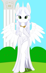 Size: 2800x4500 | Tagged: artist needed, source needed, safe, oc, oc:κασσάνδρα, alicorn, semi-anthro, alicorn oc, arm hooves, bipedal, clothes, female, horn, solo, wings