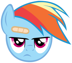 Size: 2892x2560 | Tagged: safe, artist:mio94, rainbow dash, pegasus, pony, g4, read it and weep, bandaid, head only, high res, rainbow dash is not amused, simple background, solo, transparent background, unamused, vector