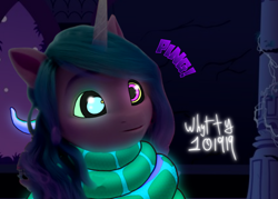 Size: 1008x720 | Tagged: dead source, safe, artist:whitty101919, edit, edited screencap, editor:whitty101919, screencap, izzy moonbow, pony, snake, unicorn, g5, bioluminescent, episode needed, hypno eyes, hypnosis, it came from deviantart, kaa, kaa eyes, night, shitposting, the jungle book