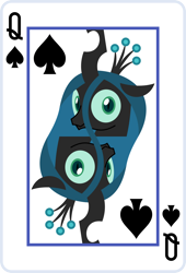 Size: 2000x2936 | Tagged: safe, artist:parclytaxel, queen chrysalis, changeling, changeling queen, series:parcly's pony pattern playing cards, g4, female, high res, lineless, looking at you, playing card, queen of spades, rotational symmetry, solo, vector