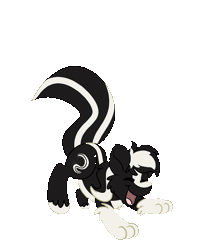 Size: 2000x2300 | Tagged: safe, artist:euspuche, oc, oc only, oc:zenawa skunkpony, earth pony, hybrid, pony, skunk, skunk pony, animated, countershading, earth pony oc, eyes closed, gif, happy, high res, hybrid oc, jumping, male, open mouth, pale belly, paws, simple background, smiling, solo, stallion, tail, tail wag, transparent background, ych animation