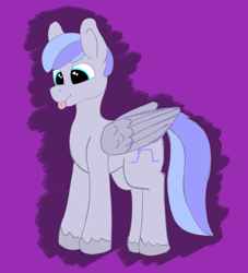 Size: 1656x1826 | Tagged: safe, artist:dsksh, oc, oc only, oc:discoordination, pegasus, pony, folded wings, male, pegasus oc, simple background, solo, stallion, standing, tongue out, two toned mane, wings