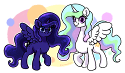 Size: 2560x1498 | Tagged: safe, artist:emmaneiac, princess celestia, princess luna, alicorn, pony, g4, cute, cutelestia, duo, female, looking at you, lunabetes, mare, royal sisters, siblings, simple background, sisters, smiling, smiling at you, spread wings, transparent background, wings