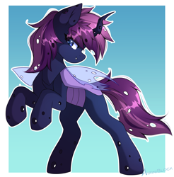 Size: 1142x1160 | Tagged: safe, artist:airiniblock, oc, oc only, changeling, pony, rcf community, changeling oc, commission, gradient background, passepartout, solo