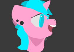 Size: 3508x2480 | Tagged: safe, artist:refinity, oc, oc only, oc:candy chip, human, unicorn, amputee, black background, blue mane, female, high res, lineless, looking sideways, minimalist, piercing, pink hair, prosthetic limb, prosthetics, simple background, solo, trans female, transgender