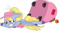 Size: 1523x814 | Tagged: safe, artist:prixy05, fifi (g5), pegasus, pony, g5, apple, cart, female, food, mare, satchel, simple background, solo, swirly eyes, transparent background, vector, visor cap