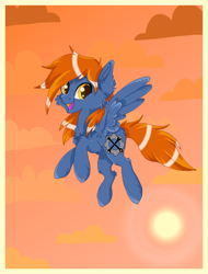 Size: 1580x2080 | Tagged: safe, artist:annuthecatgirl, oc, oc only, pegasus, pony, flying, solo, sunset