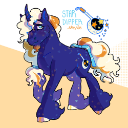 Size: 2000x2000 | Tagged: safe, artist:poniesart, oc, oc only, oc:star dipper, pony, unicorn, bow, high res, horn, pronouns, solo, tail, tail bow, unicorn beard, unicorn oc