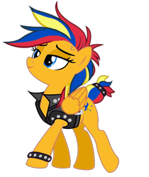 Size: 1520x1812 | Tagged: safe, artist:mlpfan3991, oc, oc only, oc:flare spark, pegasus, pony, g4, alternate hairstyle, clothes, female, mare, multicolored mane, punk, raripunk, simple background, smiling, solo, transparent background, vest, wristband