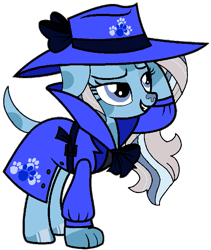 Size: 579x685 | Tagged: safe, artist:noi kincade, oc, oc only, oc:blue mclean, dog, dog pony, original species, pony, g4, blue's clues, clothes, detective, fedora, female, hat, paw prints, simple background, solo, transparent background, trenchcoat