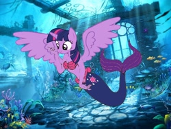 Size: 2560x1920 | Tagged: safe, artist:theemperorofhonor, twilight sparkle, alicorn, mermaid, anthro, g4, 1000 hours in ms paint, bra, mermaidized, seashell bra, solo, species swap, twilight sparkle (alicorn)