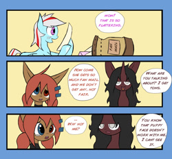 Size: 1280x1188 | Tagged: safe, artist:juanrock, oc, oc:aromatherapy, oc:silk mirage, oc:vermillion brush, pegasus, pony, unicorn, comic, crying, dialogue, heterochromia, mail, two toned mane