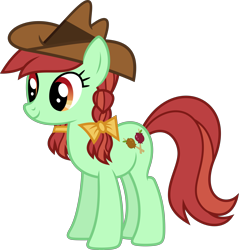 Size: 5927x6189 | Tagged: safe, artist:starryshineviolet, gameloft, candy apples, earth pony, pony, g4, apple family member, bow, braid, braided pigtails, female, hair bow, hat, mare, pigtails, simple background, transparent background, vector