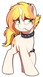 Size: 880x1600 | Tagged: safe, artist:thebatfang, oc, oc only, oc:jynx, pony, unicorn, cigarette, collar, eyeshadow, female, makeup, mare, simple background, smoking, solo, standing, transparent background