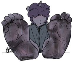 Size: 2796x2310 | Tagged: safe, artist:fetishsketches, oc, oc only, oc:marth, unicorn, anthro, plantigrade anthro, barefoot, dirt, dirty, dirty feet, feet, fetish, foot fetish, foot focus, high res, simple background, soles, solo, sweat, sweaty feet, white background