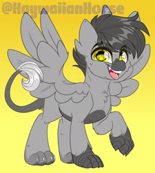 Size: 1600x1777 | Tagged: safe, artist:thehaywaiianhorse, oc, oc only, oc:grey the griffon, sphinx, gradient background, solo