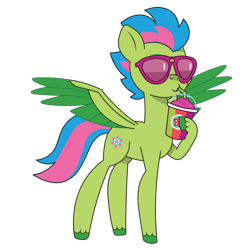 Size: 1200x1200 | Tagged: safe, artist:prixy05, luminous dazzle, pegasus, pony, g5, my little pony: tell your tale, drink, female, mare, simple background, smoothie, solo, sunglasses, transparent background, vector