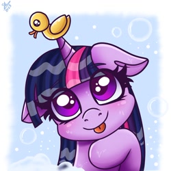 Size: 1280x1280 | Tagged: safe, artist:galaxy swirl, twilight sparkle, alicorn, pony, g4, :p, bath, cute, female, floppy ears, horn, horn impalement, mare, rubber duck, solo, suds, tongue out, twiabetes, twilight sparkle (alicorn), wet, wet mane