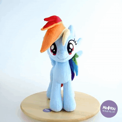 Size: 720x720 | Tagged: safe, artist:meplushyou, rainbow dash, pegasus, pony, g4, animated, female, irl, mare, photo, plushie, solo, spread wings, standing, turnaround, webm, wings