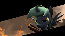 Size: 1920x1080 | Tagged: safe, artist:bronydj, oc, oc only, oc:sinecrass, alicorn, pony, 3d, angry, fire, gun, shotgun, solo, source filmmaker, weapon