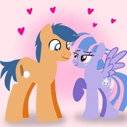 Size: 1400x1400 | Tagged: safe, artist:mlplary6, first base, wind sprint, earth pony, pegasus, pony, g4, adorabase, boyfriend and girlfriend, cute, duo, female, heart, lineless, looking at each other, looking at someone, love, male, mare, older, older first base, older wind sprint, shipping, smiling, smiling at each other, sprintabetes, stallion, straight, windbase