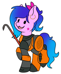 Size: 1546x1874 | Tagged: safe, artist:noxi1_48, oc, pony, daily dose of friends, crowbar, ear piercing, earring, half-life, hev suit, jewelry, open mouth, open smile, piercing, simple background, smiling, solo, transparent background