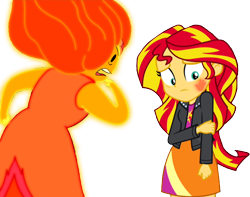 Size: 1364x1075 | Tagged: safe, artist:evilasio, sunset shimmer, human, equestria girls, g4, adventure time, angry, calling out, confrontation, crossover, flame princess, op is a duck, simple background, slap, transparent background, what the hell hero, wtf