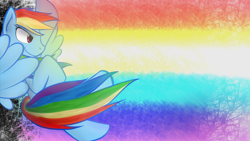 Size: 1600x900 | Tagged: safe, artist:dshou, rainbow dash, pegasus, pony, g4, flying, rainbow trail, solo, wallpaper