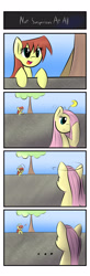 Size: 1000x3050 | Tagged: safe, artist:dshou, fluttershy, oc, oc:shooting star, pony, g4, ..., 4 panel comic, 4koma, comic, disguise, female, mare, spying, textless, tree, wall