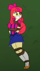 Size: 1280x2276 | Tagged: safe, artist:atmu, apple bloom, human, equestria girls, g4, bloomsub, bondage, bound and gagged, cloth gag, gag, green background, help me, scared, simple background, solo, struggling, tied up, worried