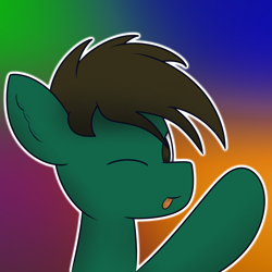 Size: 1758x1758 | Tagged: safe, artist:japkozjad, oc, oc only, earth pony, pony, :p, earth pony oc, gradient background, looking at you, male, one eye closed, raised hoof, solo, stallion, tongue out, wink, winking at you