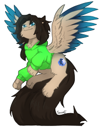 Size: 2480x3180 | Tagged: safe, artist:sinrinf, oc, oc only, oc:sinrin linx, hybrid, pegasus, pony, cheek fluff, clothes, ear fluff, flying, high res, hoodie, hybrid oc, multiple tails, paws, simple background, solo, spread wings, tail, transparent background, two tails, wings