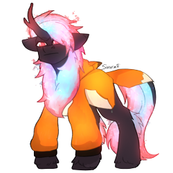 Size: 2480x2480 | Tagged: safe, artist:sinrinf, oc, oc only, oc:orange, kirin, clothes, fluffy, glowing, glowing mane, high res, kirin oc, rage, simple background, solo, transparent background